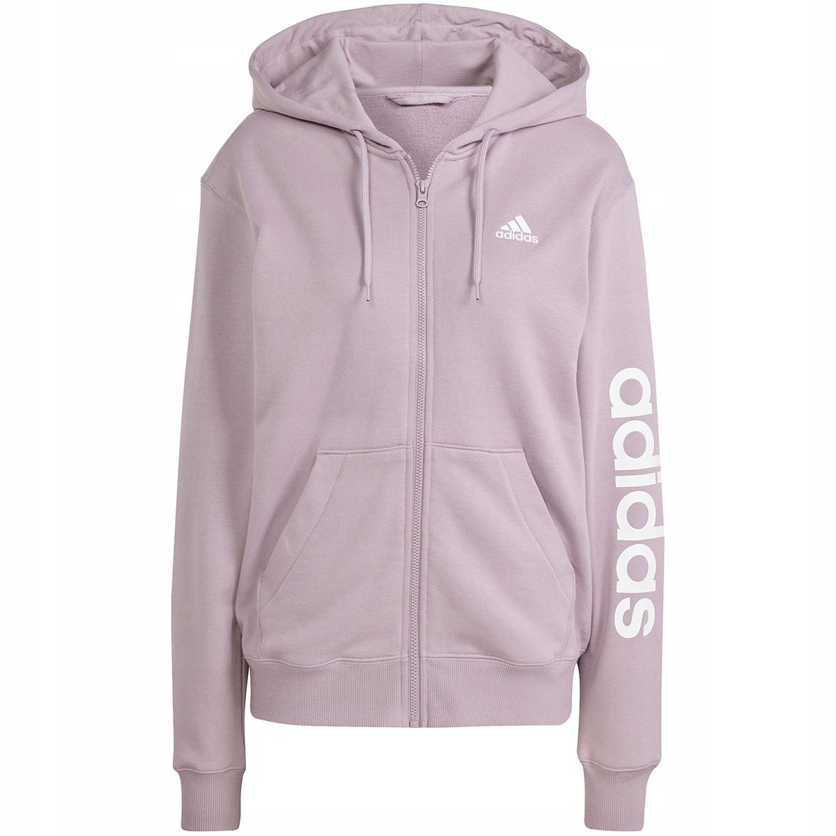 Bluza damska adidas Essentials Linear Full-Zip French Terry Hoodie fioletow