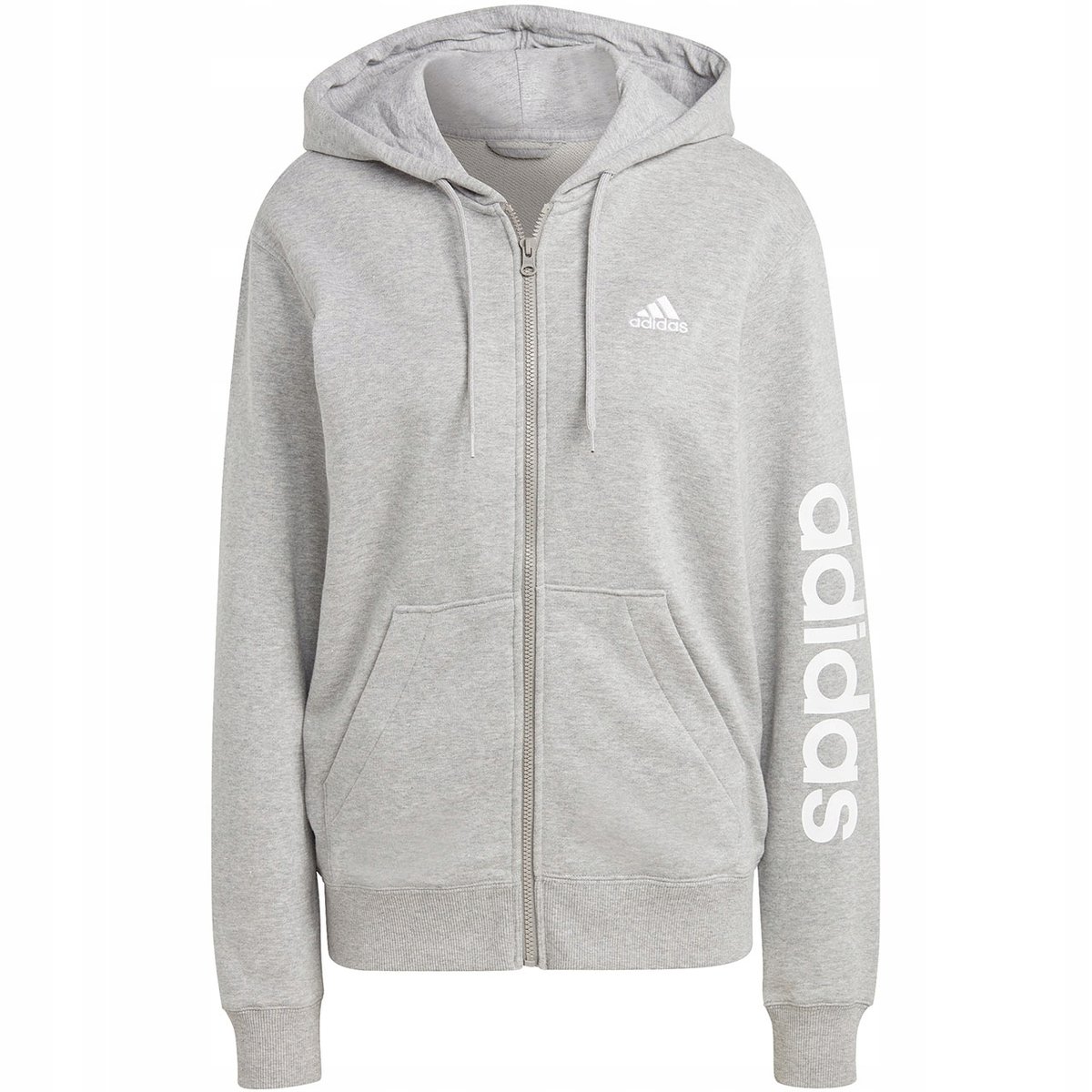 Bluza damska adidas Essentials Linear Full-Zip French Terry Hoodie szara IC