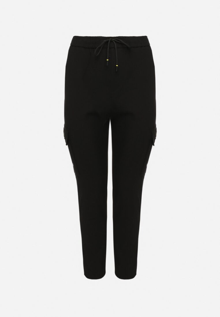 Czarne Spodnie Dresowe Joggery z Kieszeniami Cargo i Gumką w Pasie Naonora