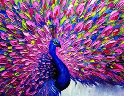 Diamentowa Mozaika Paw Z Różowym Ogonem 30x40