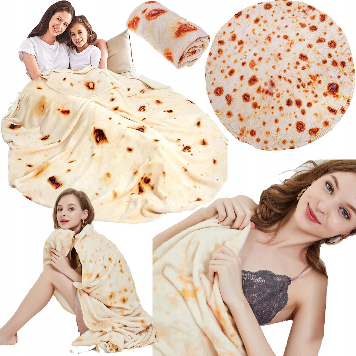 KOC TORTILLA OKRĄGŁY GADŻET NARZUTA 180cm KOCYK