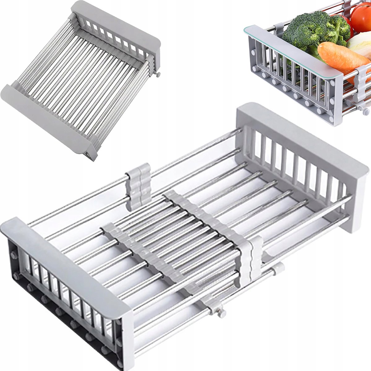 OCIEKACZ TELESKOPOWY NA ZLEW OSUSZACZ KOSZYK DO MYCIA OWOCÓW WARZYW