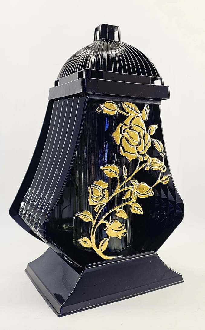 Znicz Lampion HS 3D Czarny - Złota róża