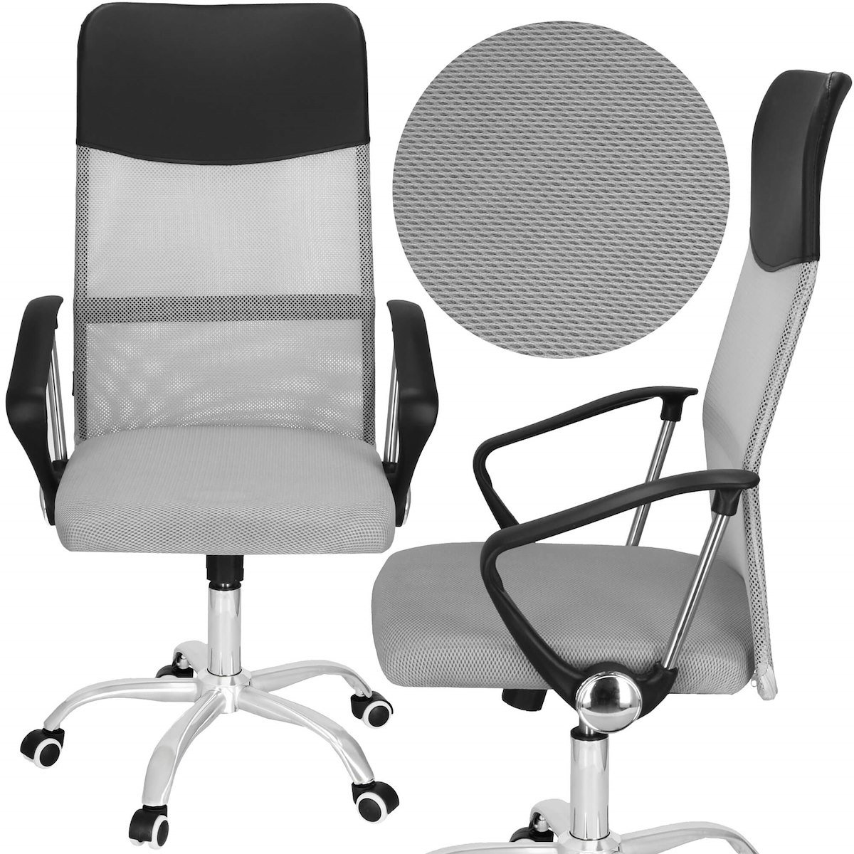 Krzesło obrotowe biurowe ergonomiczny fotel na kółkach do komputera szaro-czarny