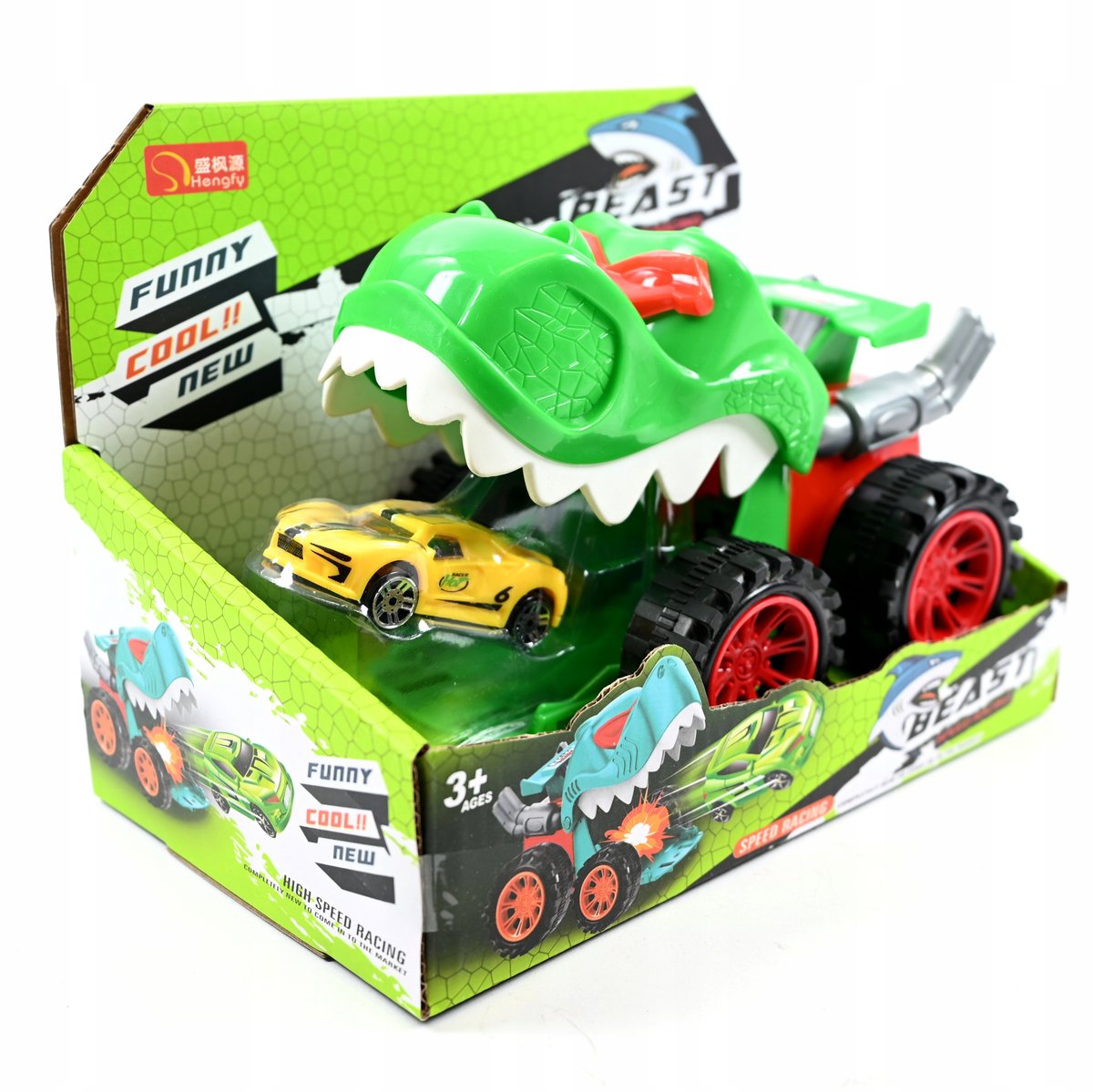AUTO Z WYRZUTNIĄ GŁOWA DINOZAURA ZIELONY SAMOCHÓD MONSTER TRUCK