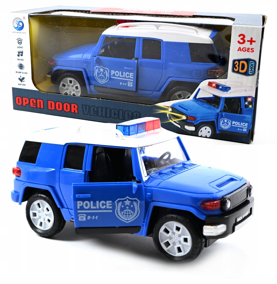 POLICJA SAMOCHÓD NA BATERIE AUTO Z NAPĘDEM ŚWIATŁO DŹWIĘK JEŹDZI