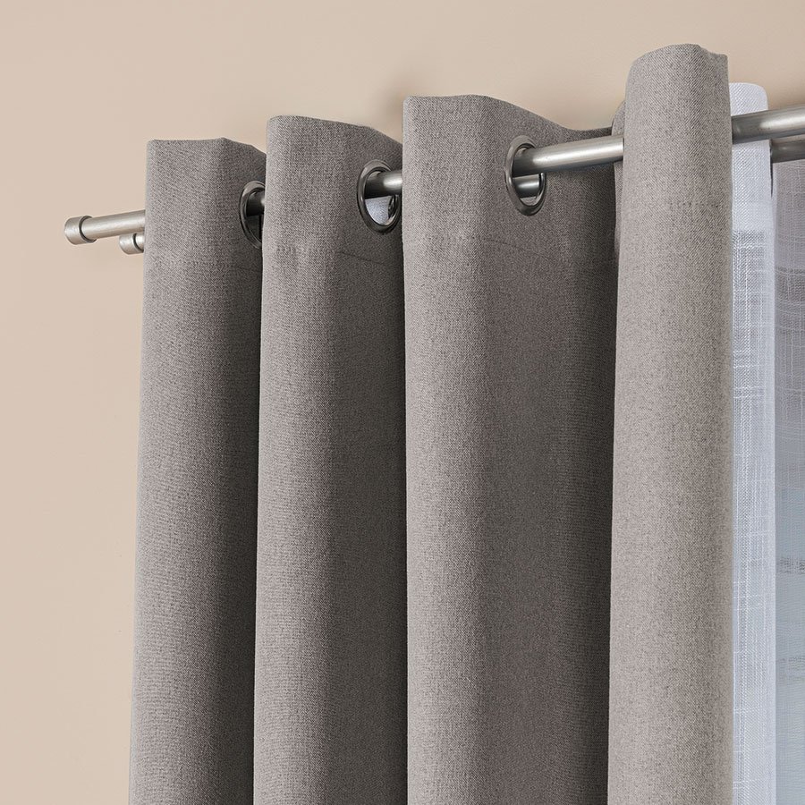 Gotowa zasłona do salonu 100% zaciemniająca na przelotkach, kolor szary, rozmiar 140x230 cm