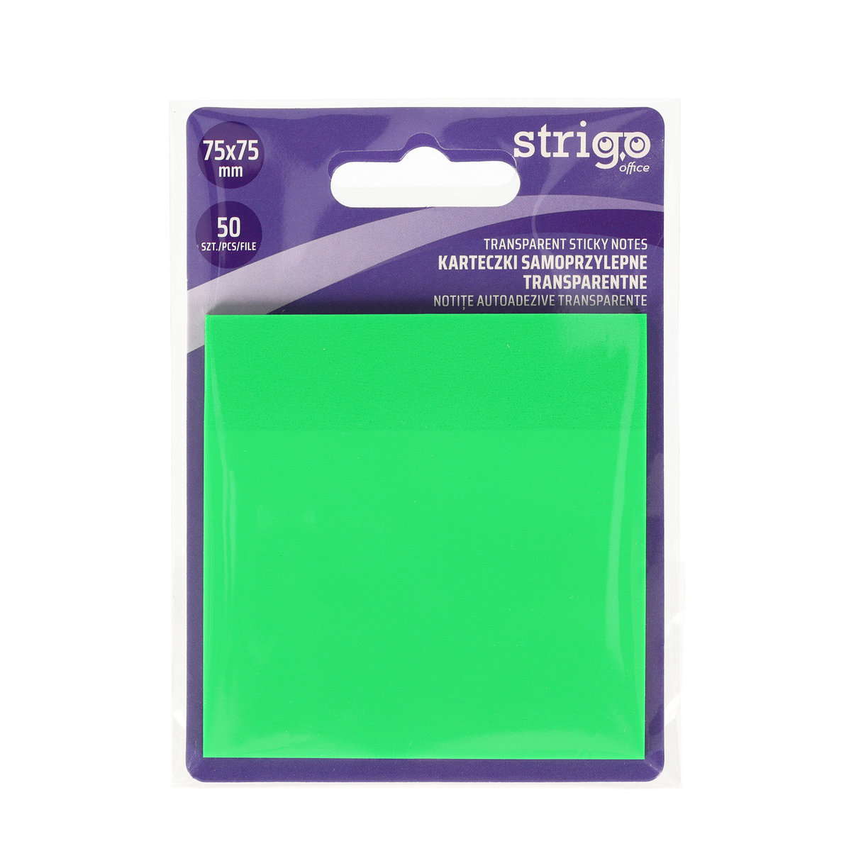 Karteczki samoprzylepne przezroczyste Strigo 75x75 50 kartek neon zielone