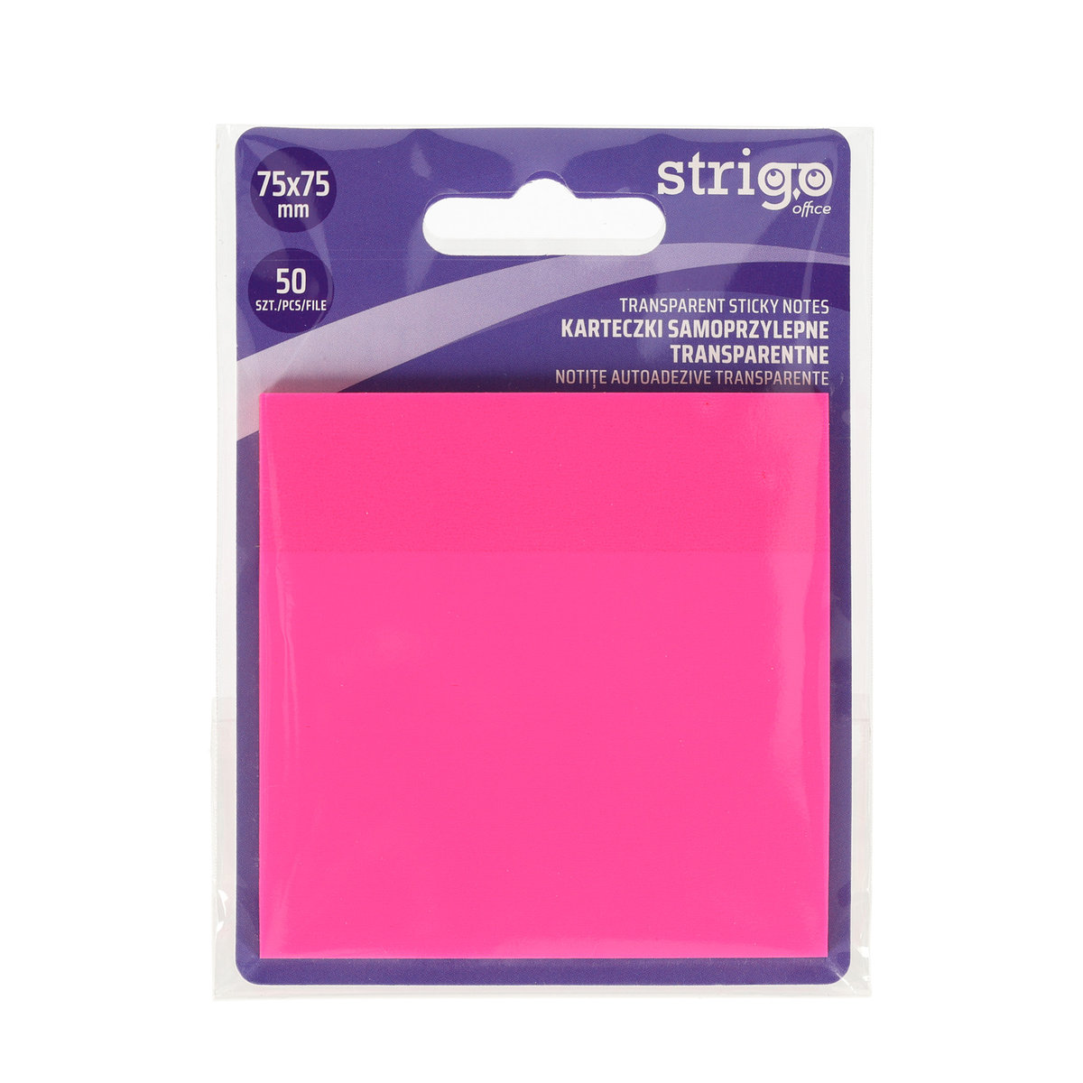 Karteczki samoprzylepne przezroczyste Strigo 75x75 50 kartek neonowe różowe