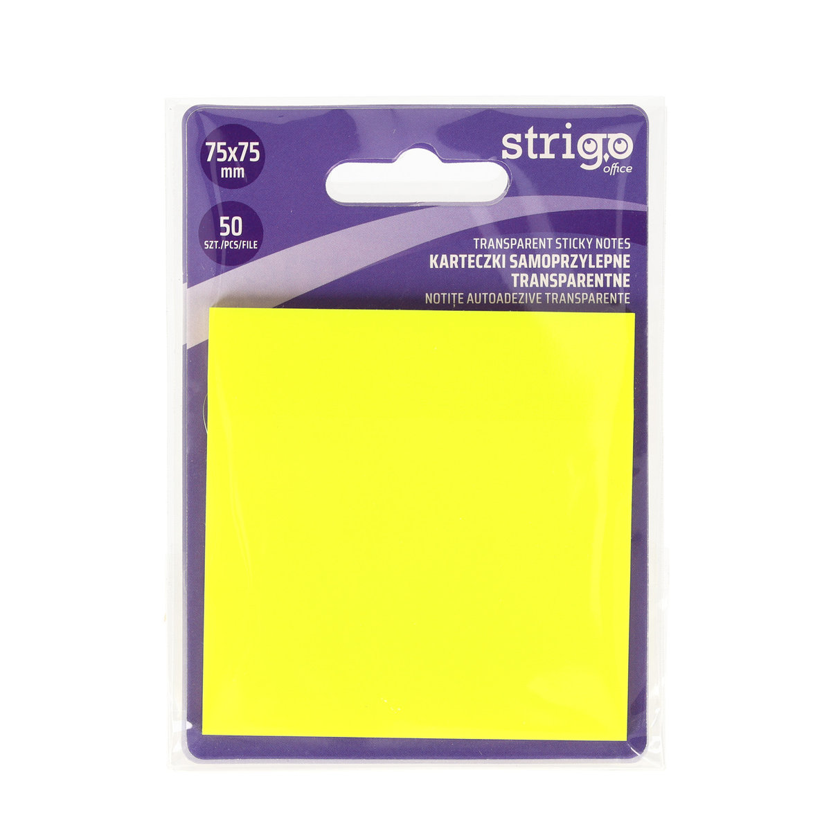 Karteczki samoprzylepne przezroczyste Strigo 75x75 50 kartek neonowe żółte