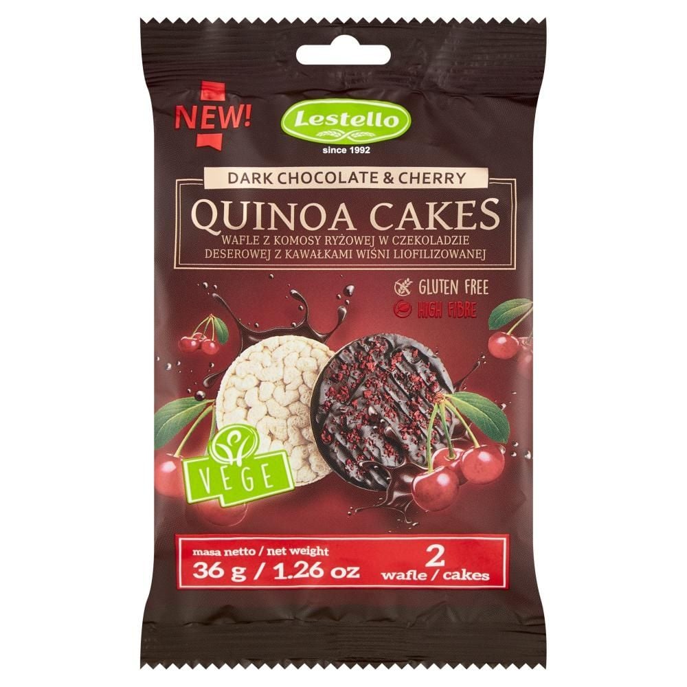Lestello Wafle z Komosy Ryżowej w Czekoladzie z Wiśnią 36g
