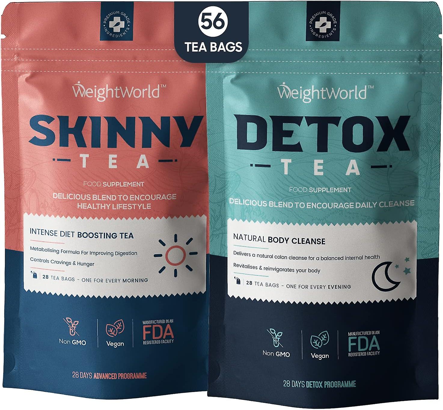 WeightWorld Herbata detoksykacyjna i herbata Skinny Tea Combo | Mieszanka detoksykująca z zieloną herbatą, herbatą miętową, korzeniem mniszka lekar...