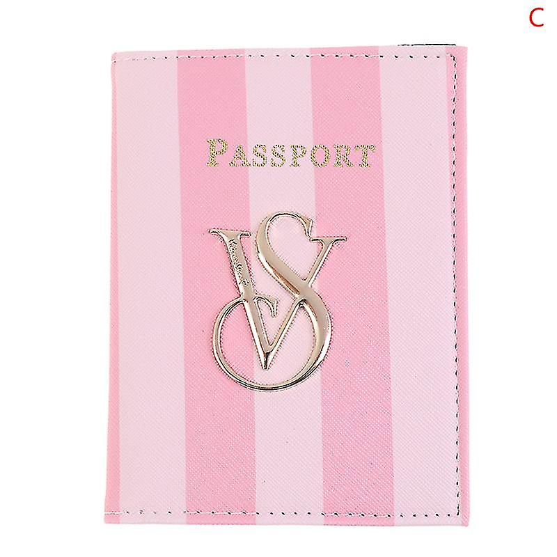 Signature Striped Women Passport Holder Portfel Floral Card Case Pu Leather A