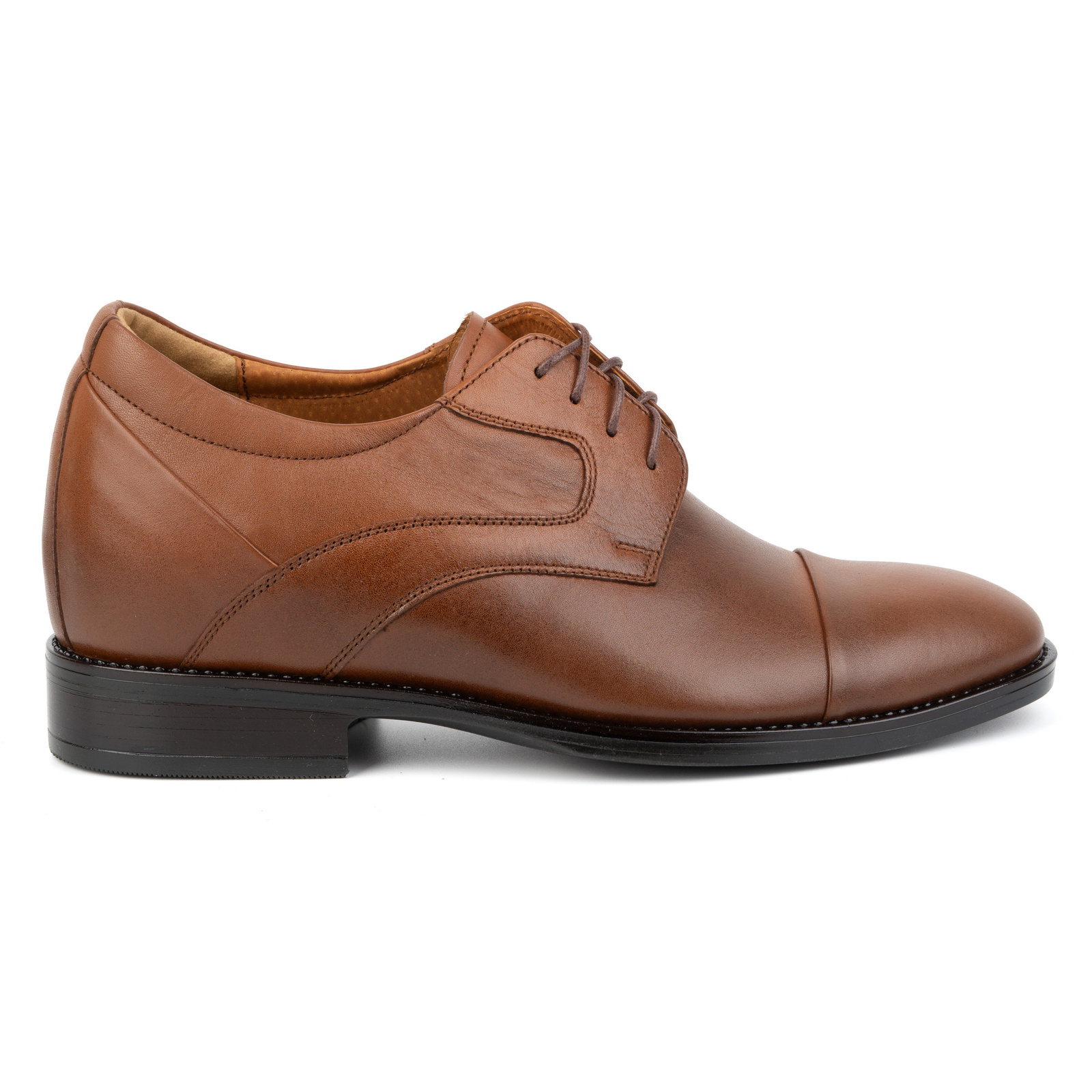 Buty męskie podwyższające skórzane sznurowane P14 brązowe - Buty Olivier