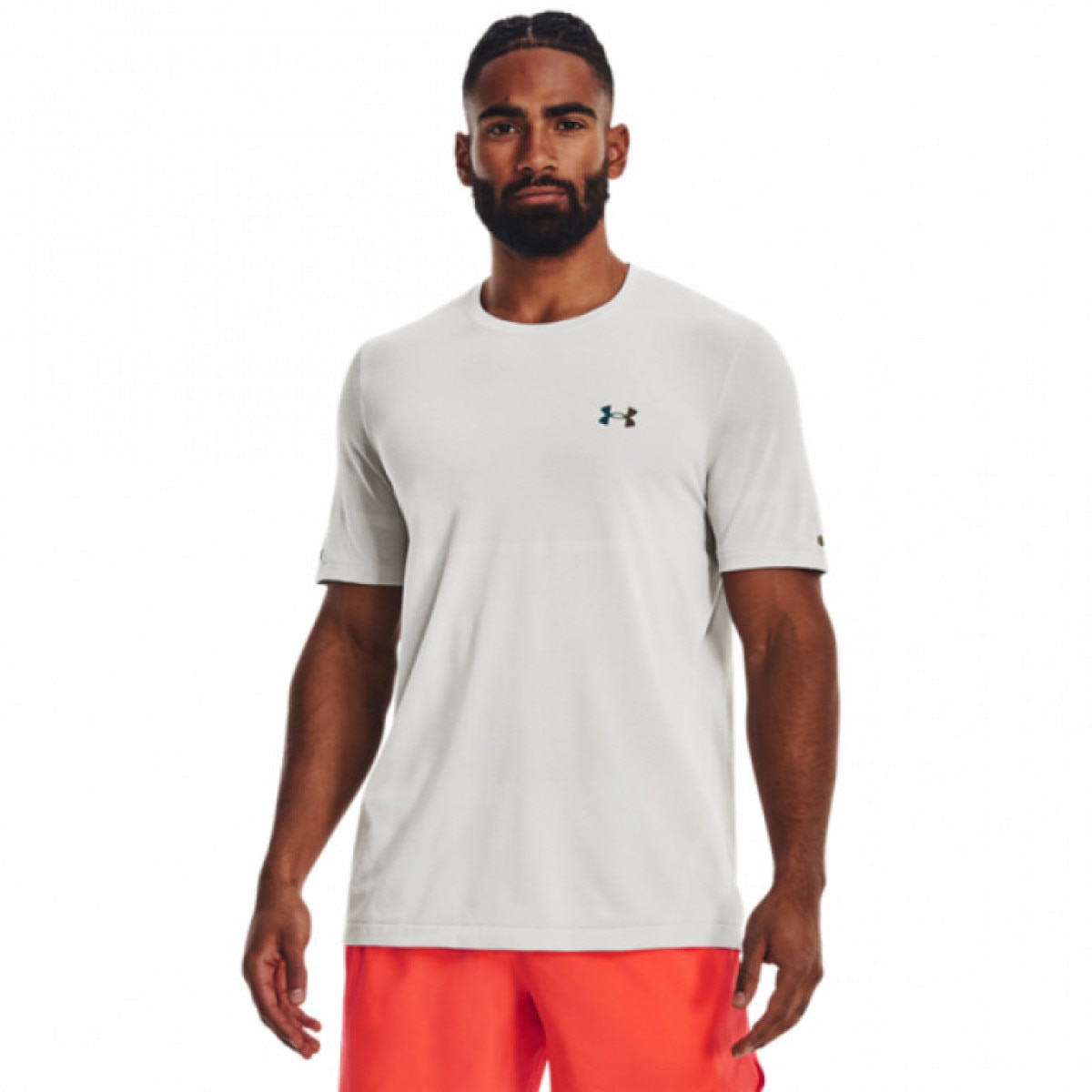 Męska koszulka treningowa Under Armour UA Rush Seamless Legacy SS - biała - UNDER ARMOUR