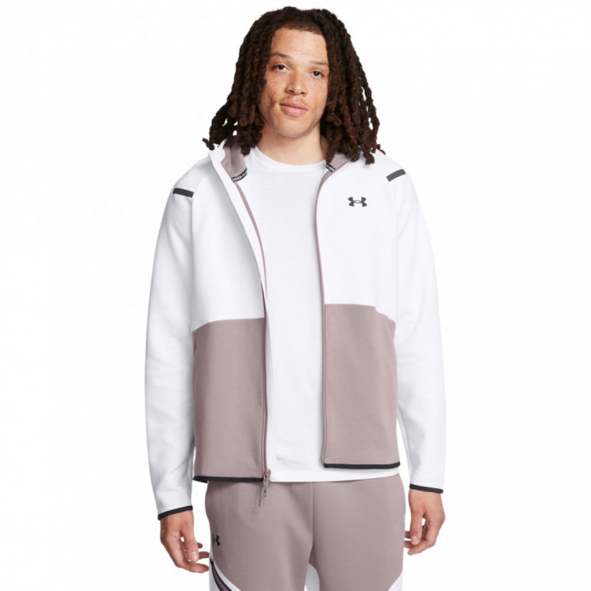 Męska bluza dresowa rozpinana z kapturem Under Armour UA Unstoppable Flc Fz Hd Eu - biała - UNDER ARMOUR