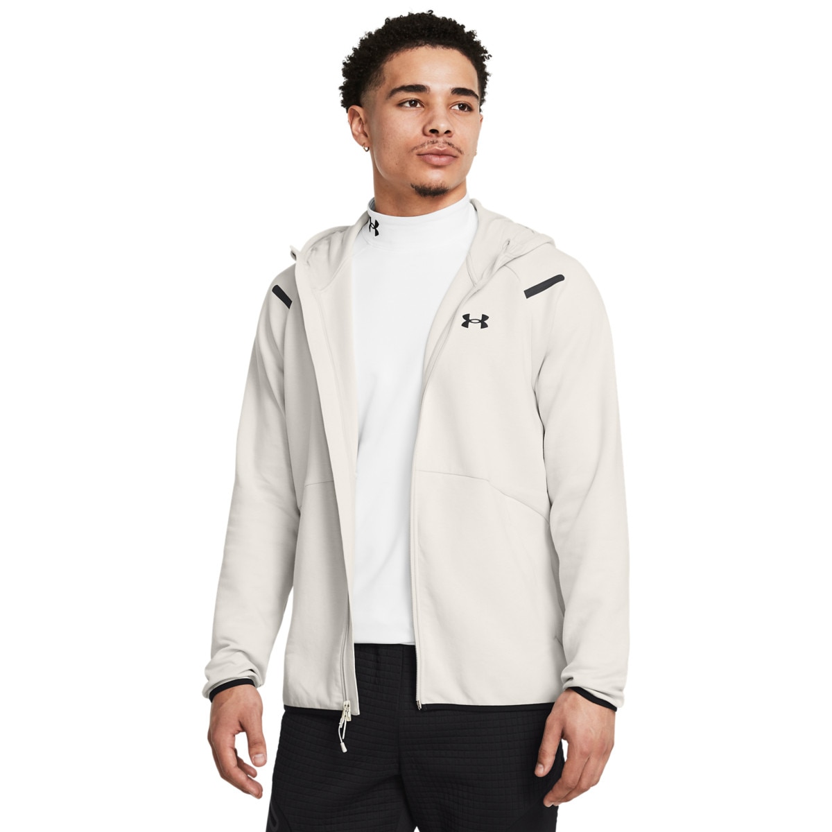 Męska bluza dresowa rozpinana z kapturem Under Armour UA Unstoppable Flc Fz Hd Eu - beżowa - UNDER ARMOUR