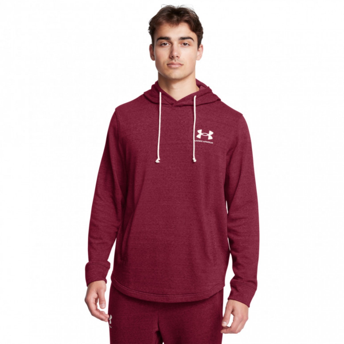 Męska bluza dresowa nierozpinana z kapturem Under Armour UA Rival Terry Lc Hd - czerwona - UNDER ARMOUR