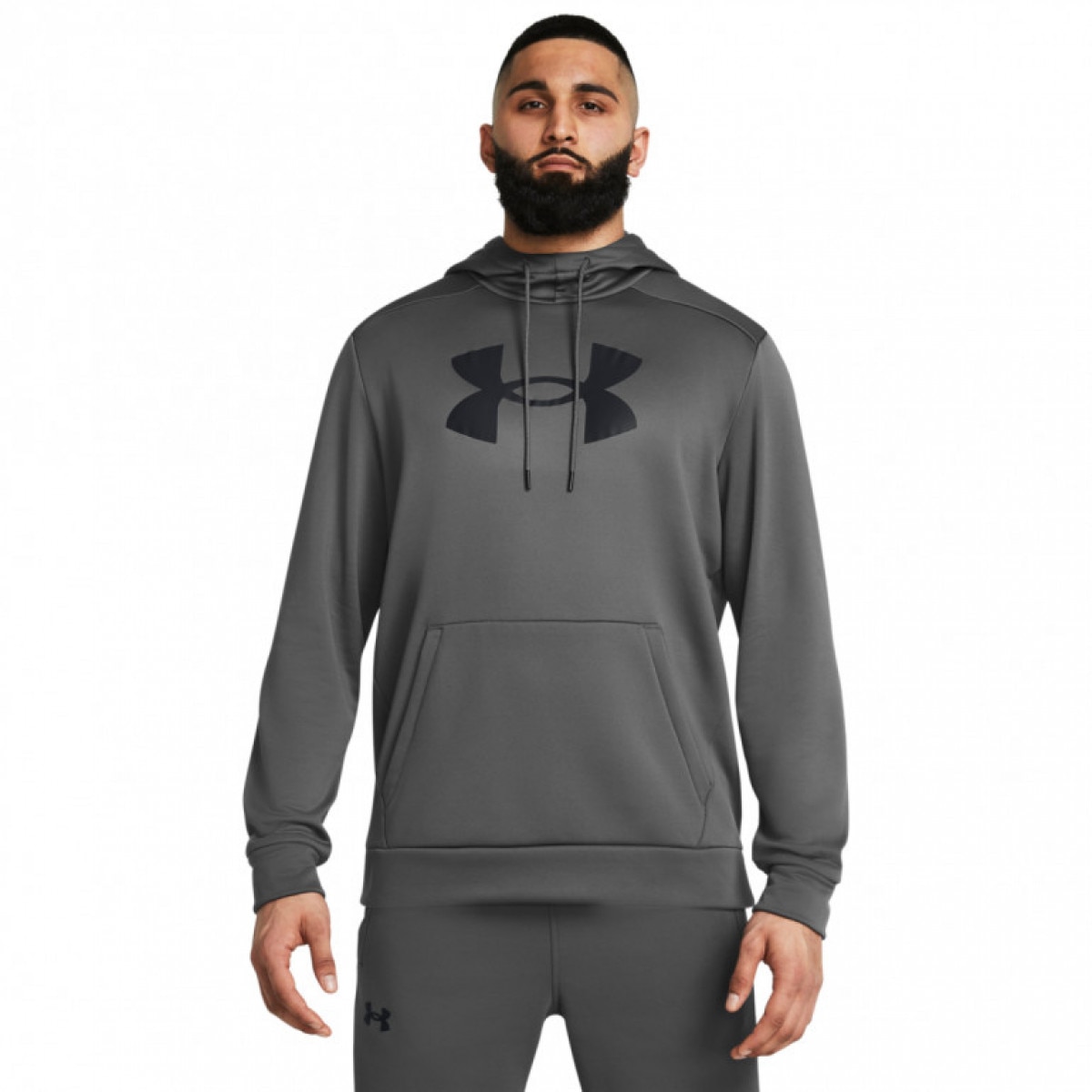 Męska bluza treningowa nierozpinana z kapturem Under Armour UA Armour Fleece Big Logo HD - szara - UNDER ARMOUR