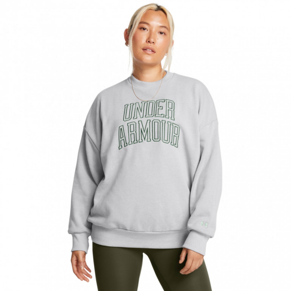 Damska bluza dresowa nierozpinana bez kaptura Under Armour UA Icon Hwt Terry Os Crew - czarna - UNDER ARMOUR