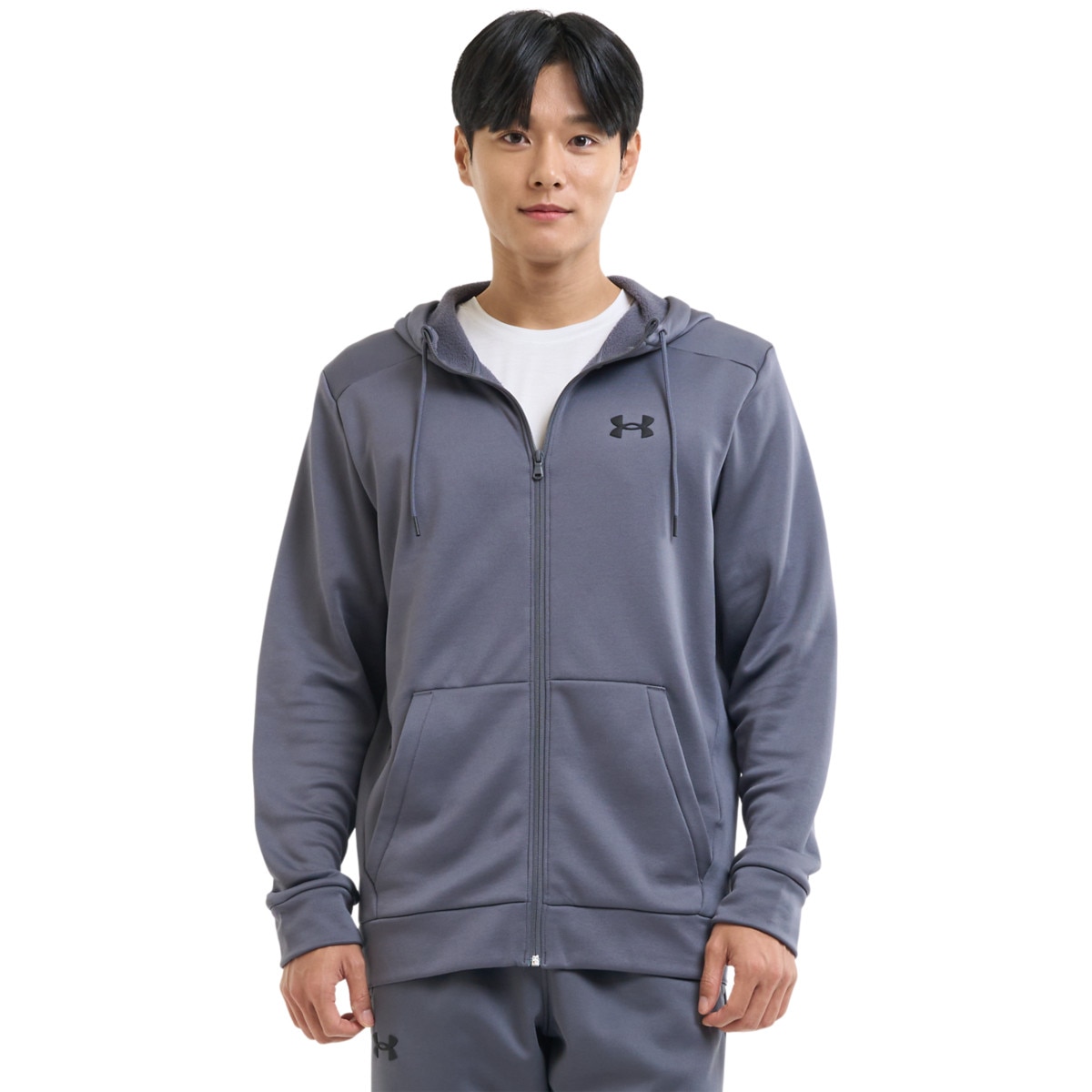 Męska bluza treningowa z kapturem Under Armour UA Armour Fleece Fz Hoodie - szara - UNDER ARMOUR