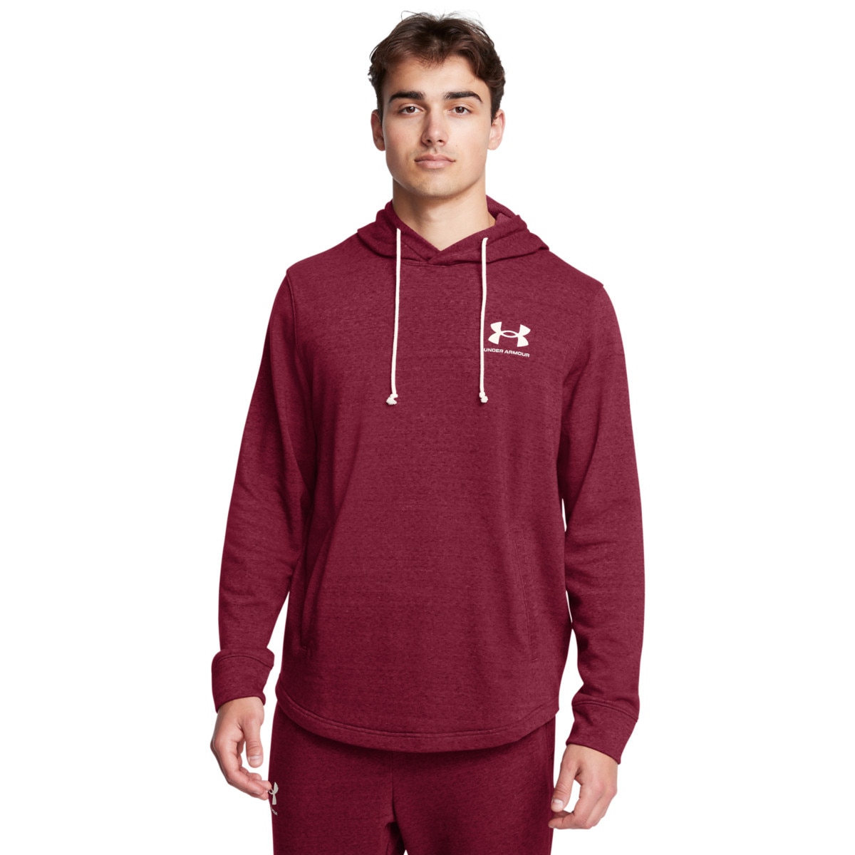 Męska bluza dresowa nierozpinana z kapturem Under Armour UA Rival Terry Lc Hd - czerwona - UNDER ARMOUR