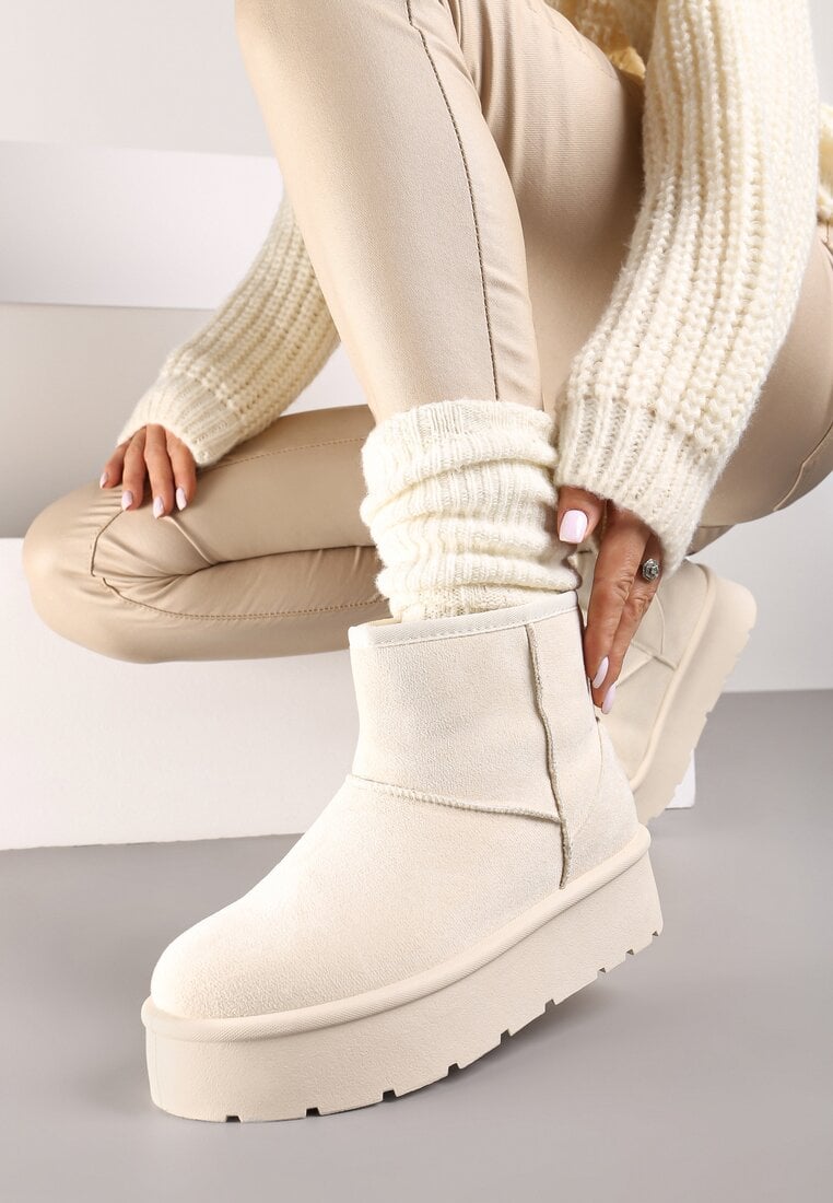 Beżowe Wsuwane Śniegowce na Gładkiej Platformie Irindara