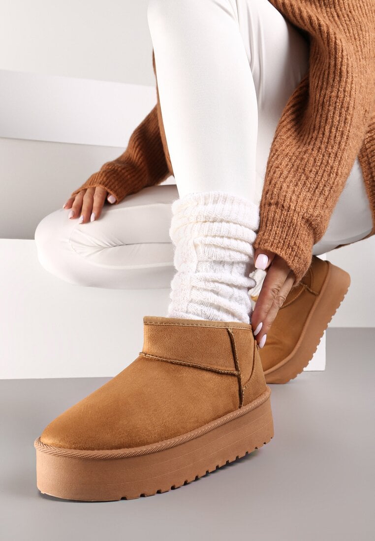 Brązowe Wsuwane Śniegowce na Gładkiej Platformie Merileeanne