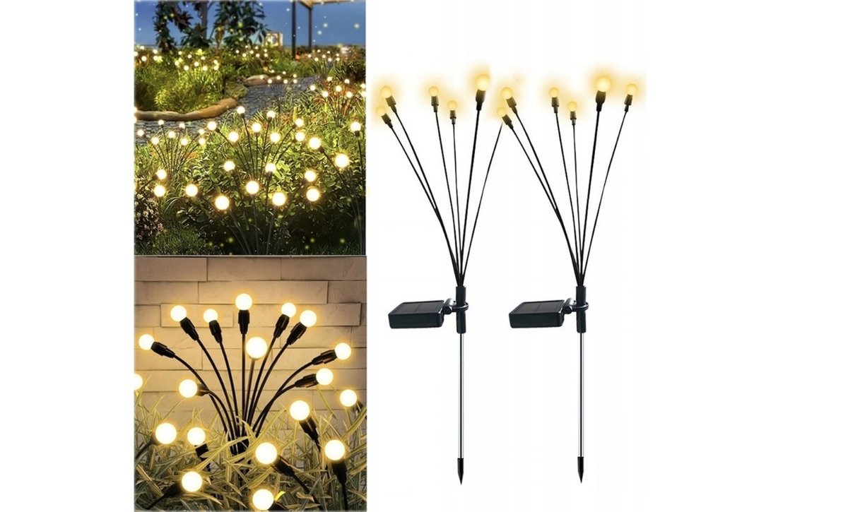 2x Lampki ogrodowe kulki kuleczki lampa solarna gałązka led wbijana 6 led