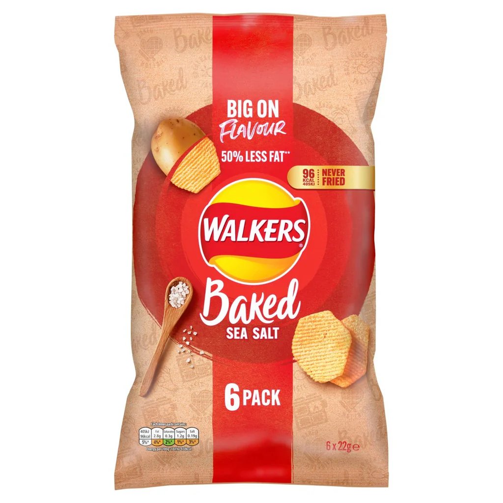 Walkers Baked Sea Salt pieczone chipsy ziemniaczane o smaku soli morskiej 6x22 g