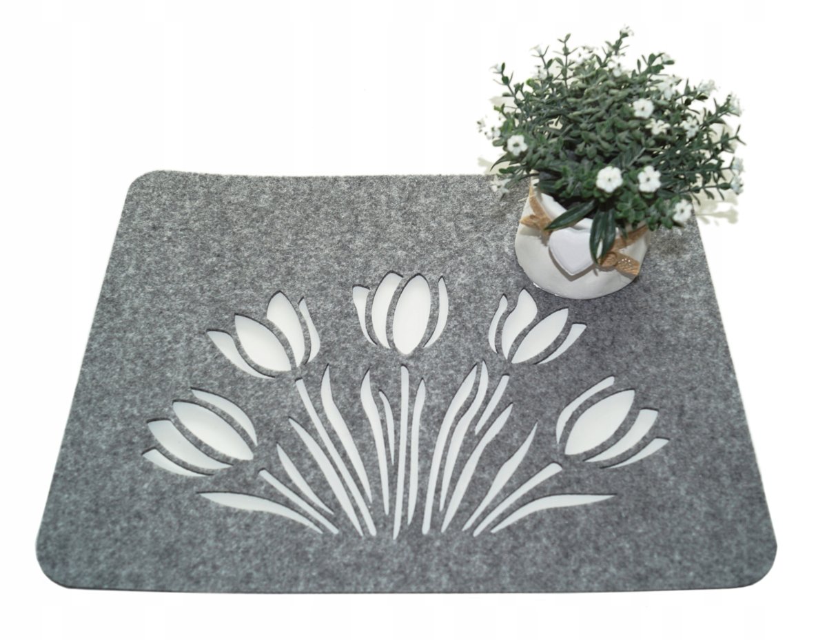 Podkładka Filcowa Dekoracyjna na Stół Pod Talerz Tulipany 40cm Szary