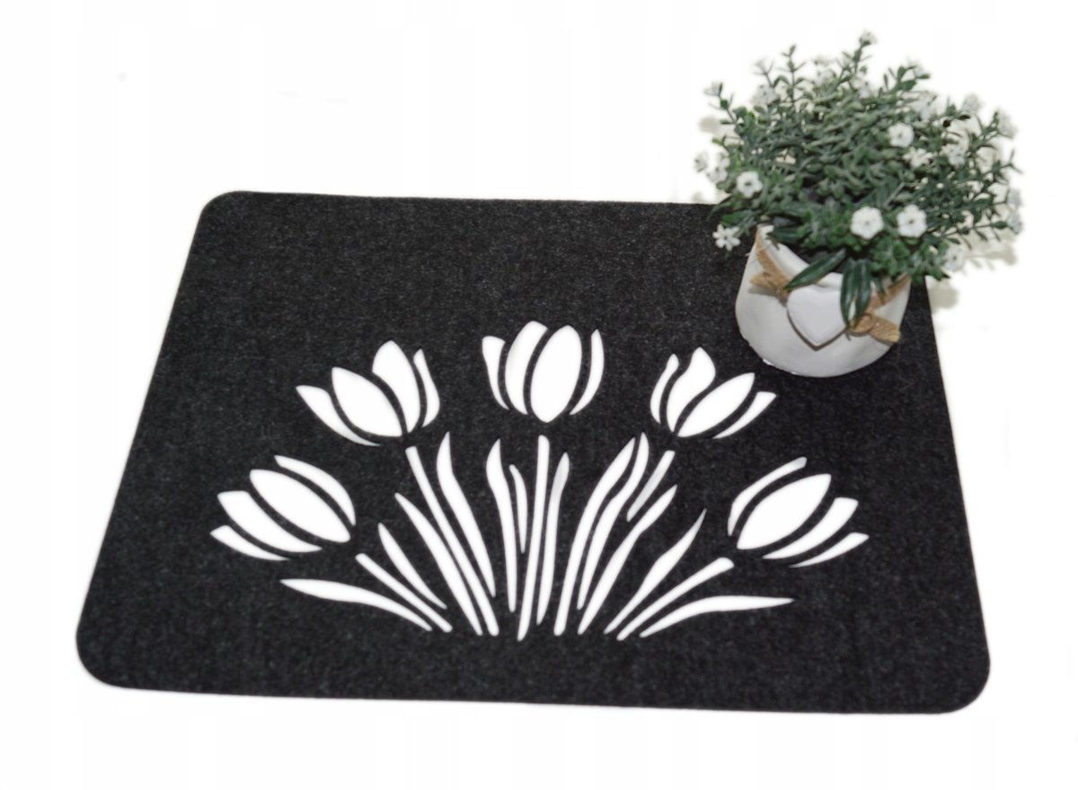 Podkładka Filcowa Dekoracyjna na Stół Pod Talerz Tulipany 40cm Czarny