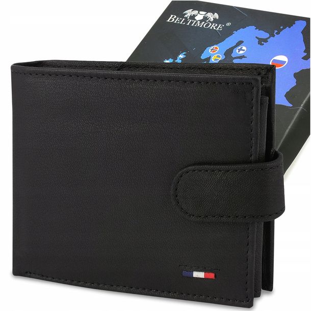 Portfel Męski Skórzany Elegancki RFID Klasyczny Duży Poziomy Czarny
