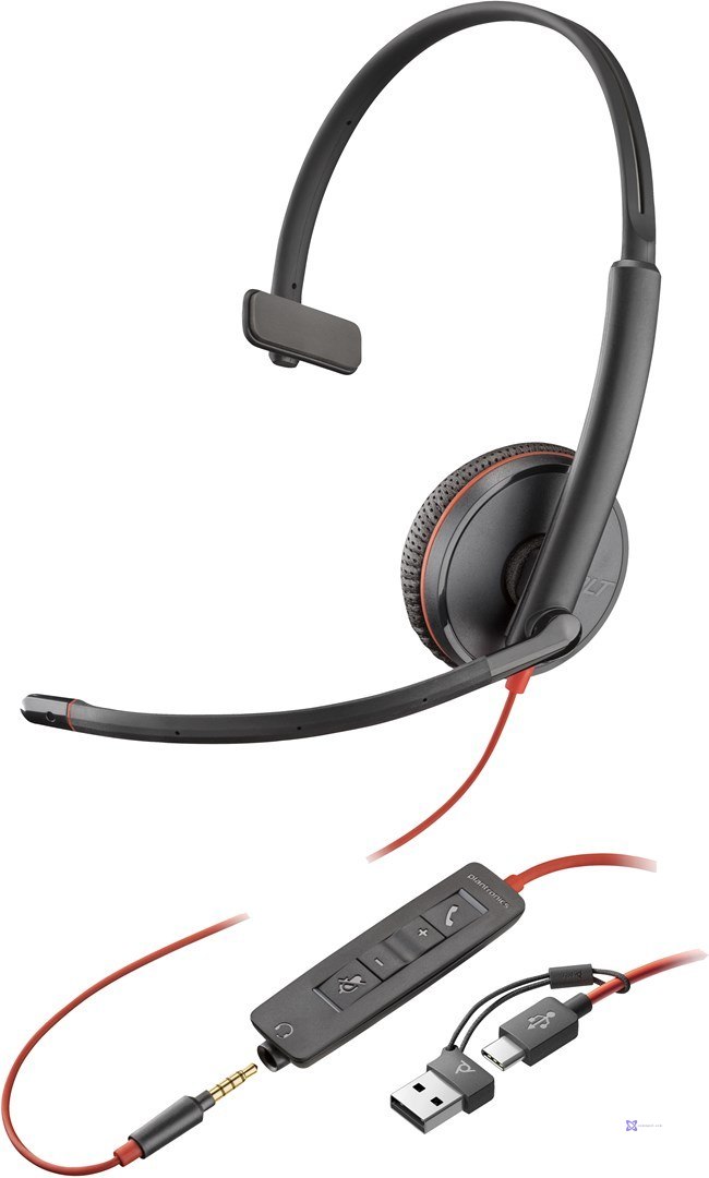 HP Poly Blackwire 3215 Monaural USB-C Headset +3.5mm Plug +USB-C/A Adapter (Bulk) 8X227A6