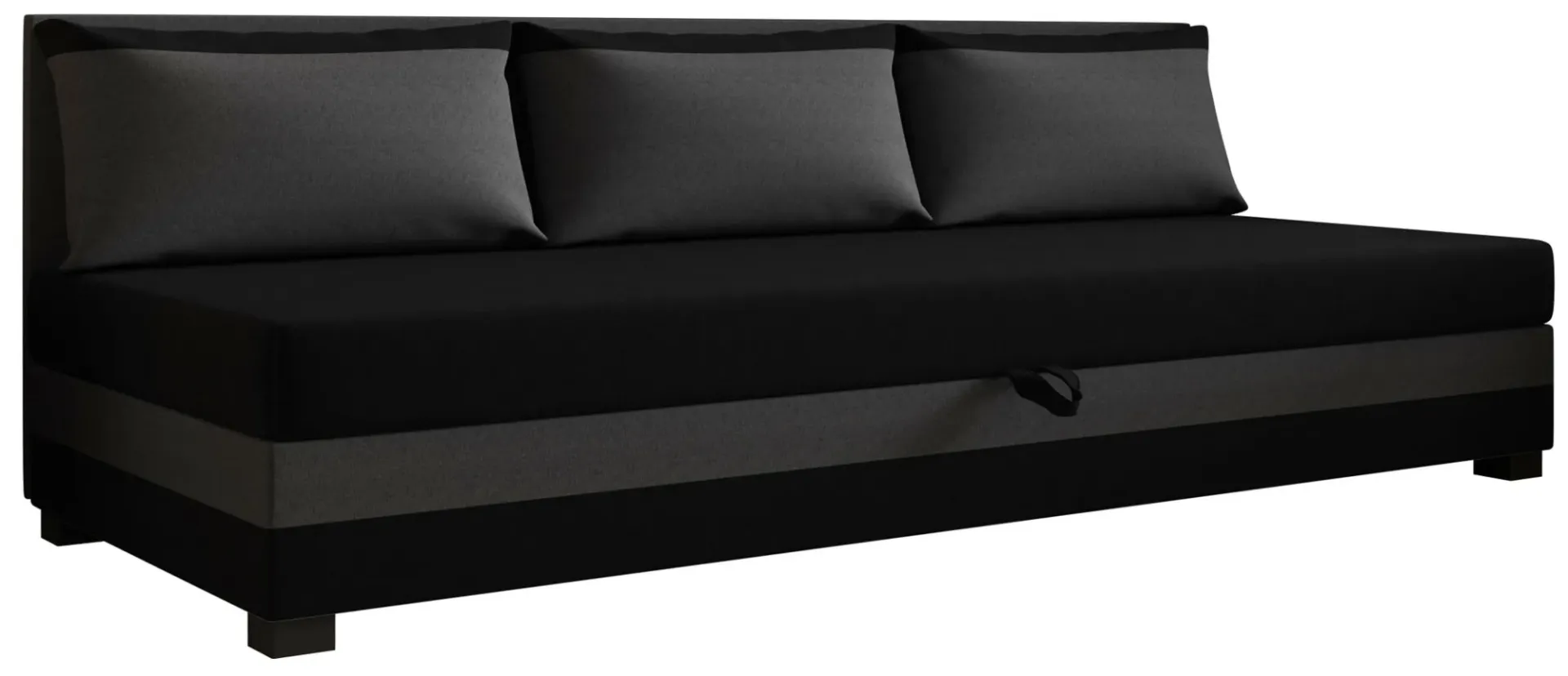 Czarno-szary tapczan klasyczny z poduszkami i pojemnikiem P4-T64