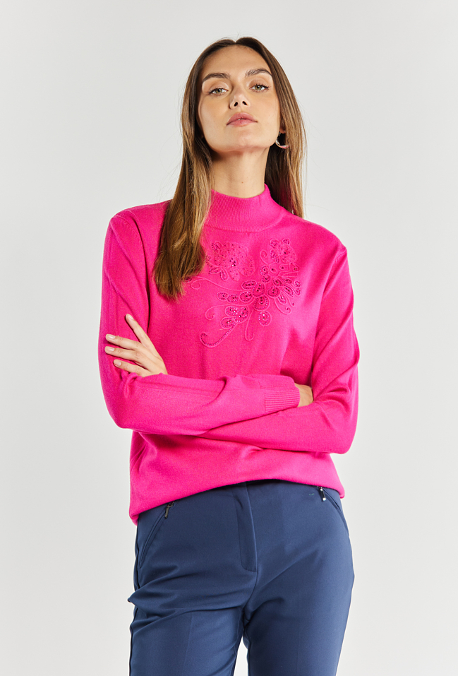 Sweter damski z haftem - Monnari
