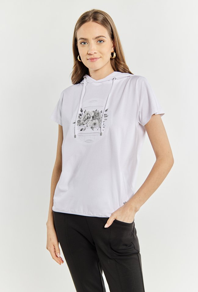 Bawełniany t-shirt z kapturem - Monnari