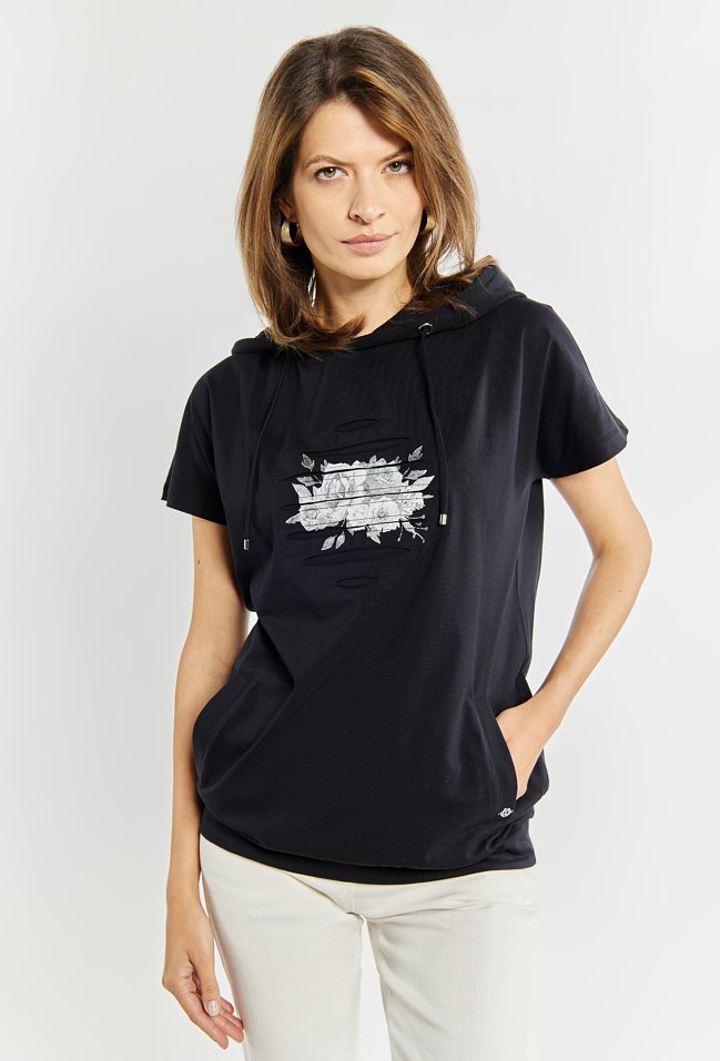 Bawełniany t-shirt z kapturem - Monnari