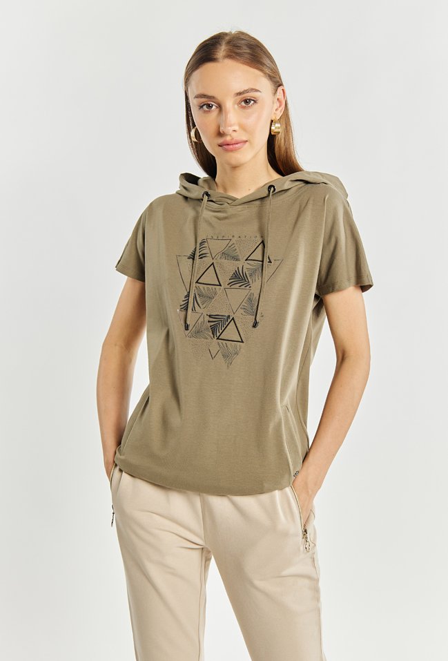 T-shirt damski z kapturem - Monnari
