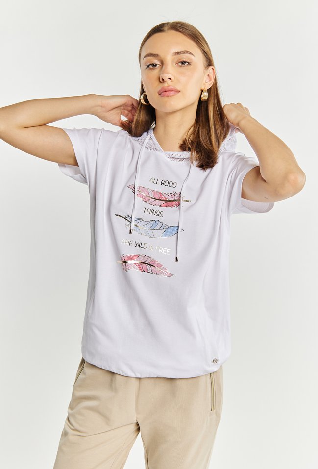 T-shirt damski z kapturem - Monnari