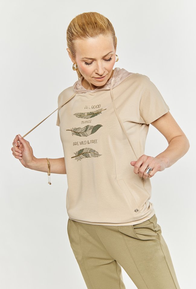 T-shirt damski z kapturem - Monnari