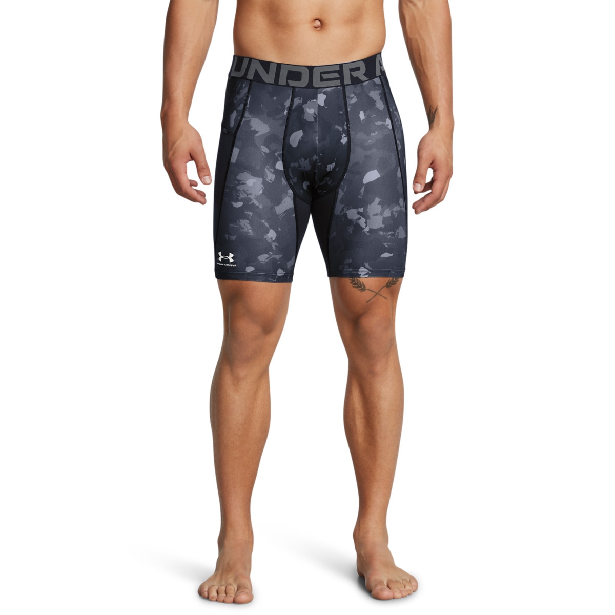 Męskie legginsy krótkie treningowe Under Armour UA Hg Armour Prtd Comp Sts - szare - UNDER ARMOUR