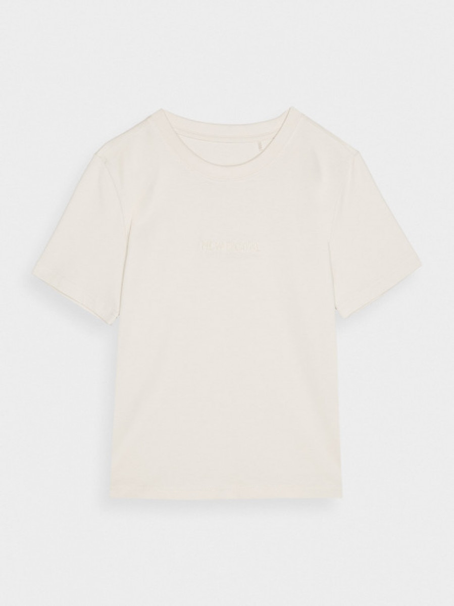 Damski t-shirt z nadrukiem 4F 4FWAW24TTSHF1807 - beżowy