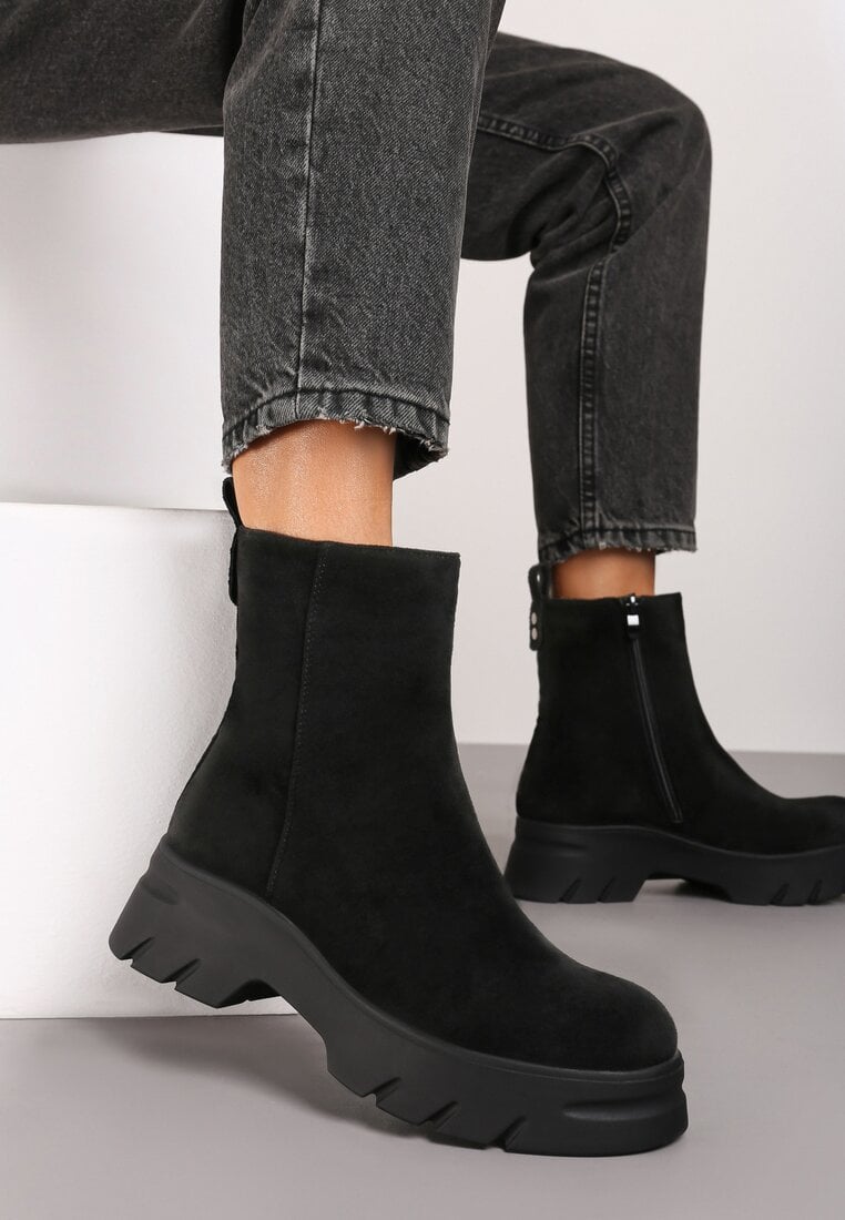 Czarne Casualowe Botki z Ekozamszu na Platformie Naolara