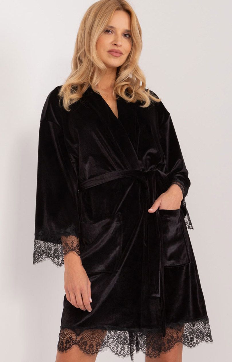 Welurowy szlafrok damski LK-NA-509607.27, Kolor czarny, Rozmiar S/M, Lakerta - Primodo.com