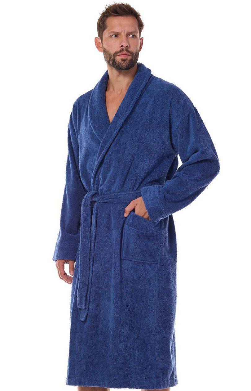 Długi szlafrok męski granatowy 2450, Kolor granatowy, Rozmiar 2XL, L&L - Intymna