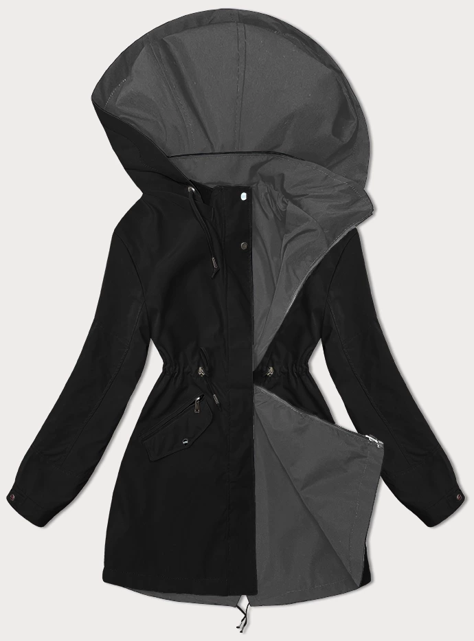 Cienka parka dwustronna damska czarno-szara (16M9081M-392C) - J STYLE