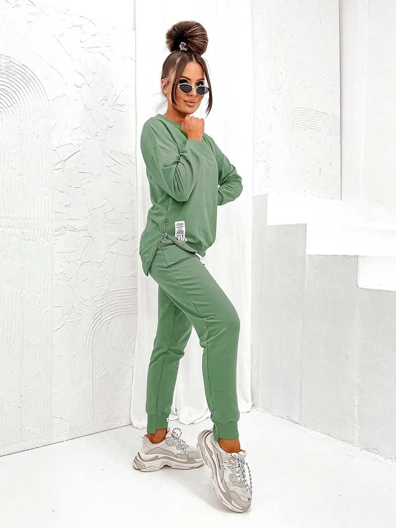 Bawełniany komplet damski khaki (VE05-01) - MOON
