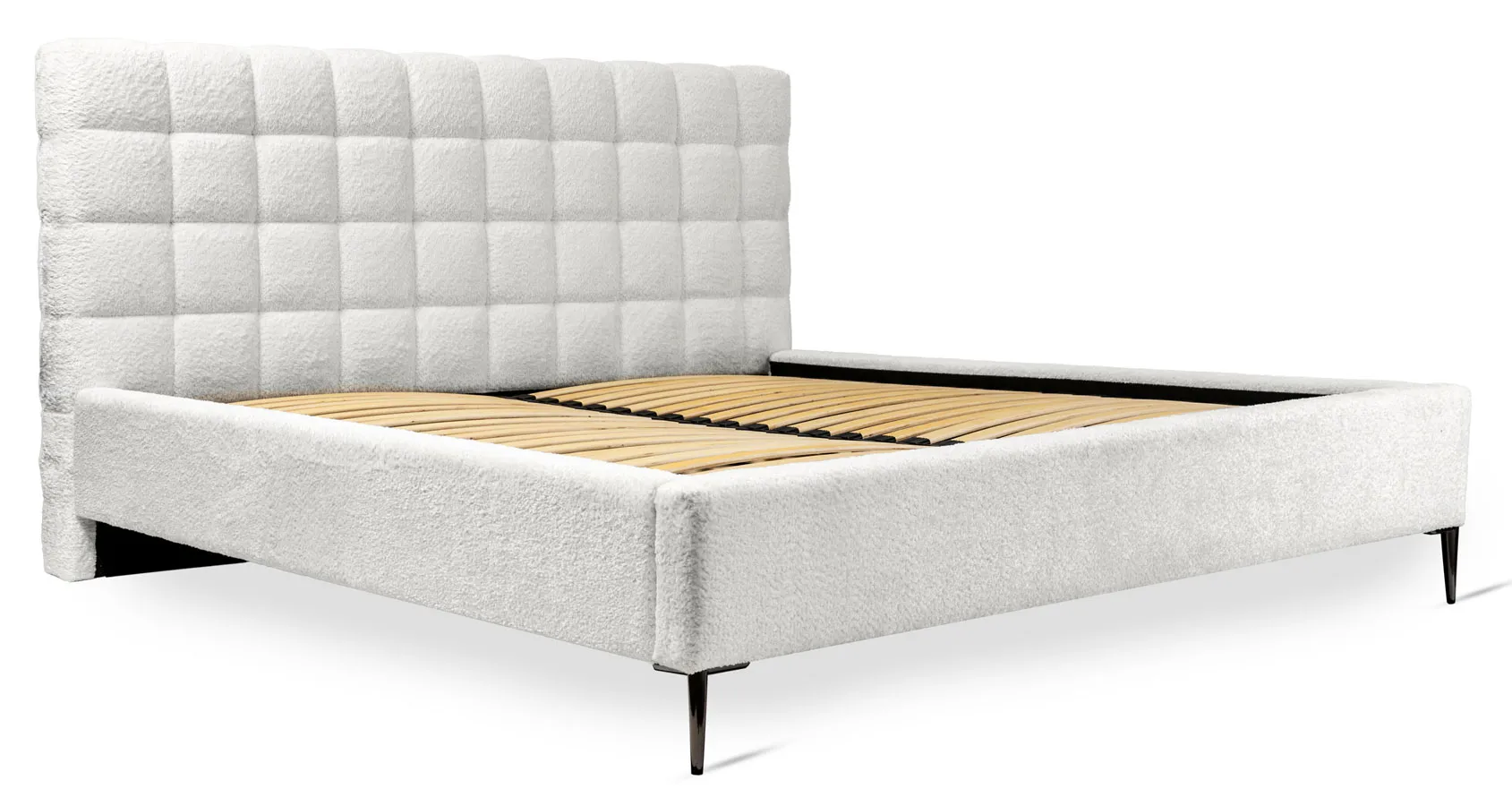 Łóżko tapicerowane z pikowanym zagłówkiem ecru W4-S89