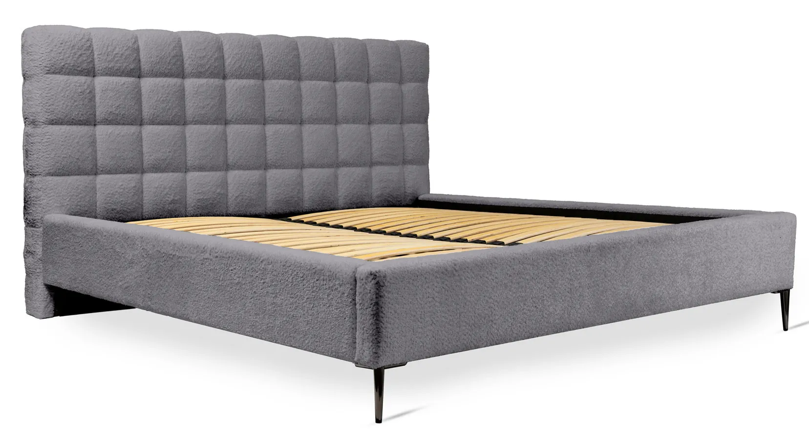 Grafitowe łóżko z pikowanym zagłówkiem i stelażem B6-B45